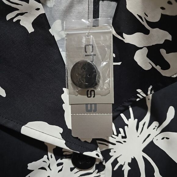 Black White Floral Raincoat Jacket FitsLg Chicos3 NWT Belted Boho Chic Glam City - Picture 11 of 16